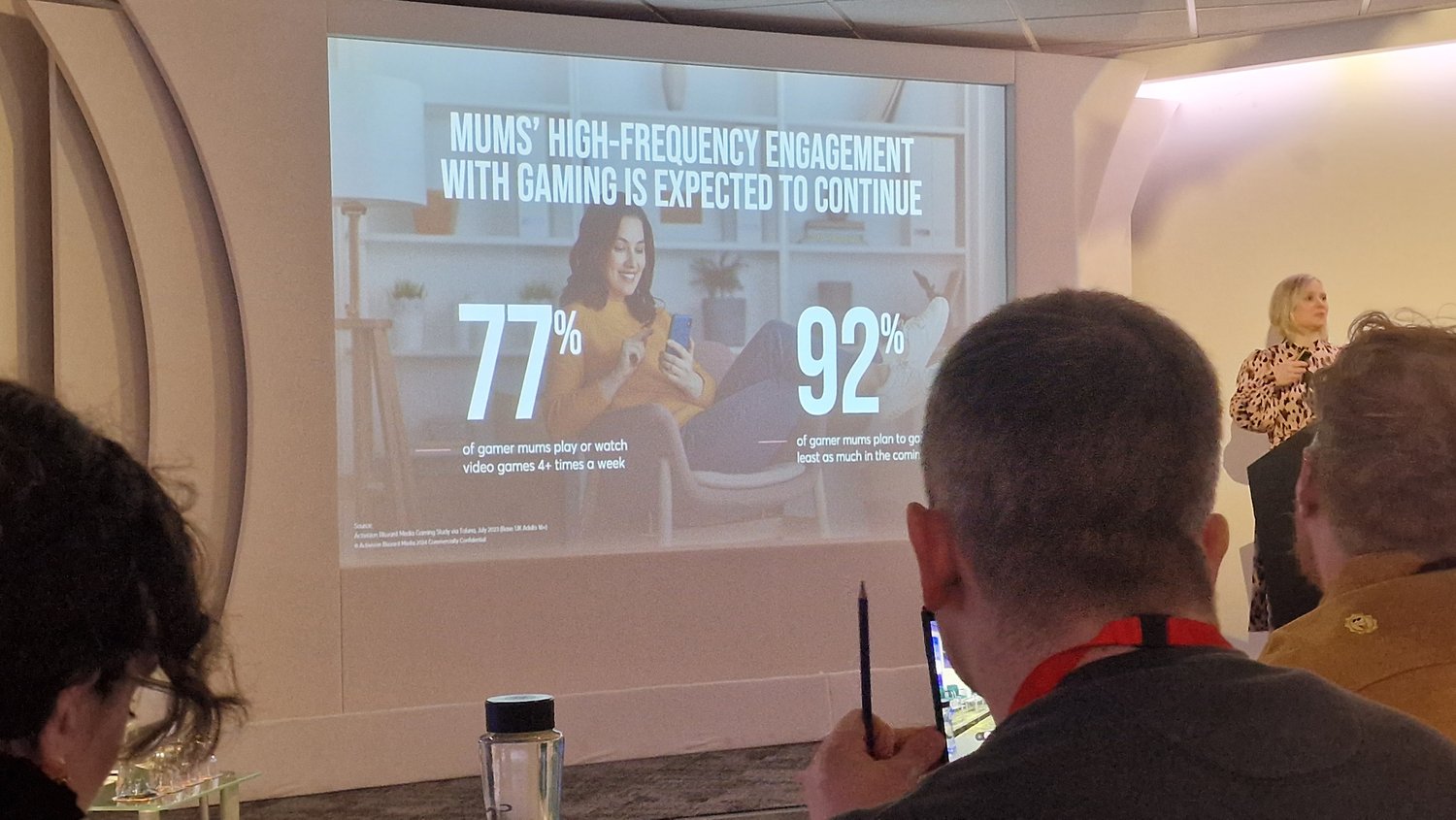 Audience watching a slide on mums' gaming engagement statistics at Campaign's Gaming Summit