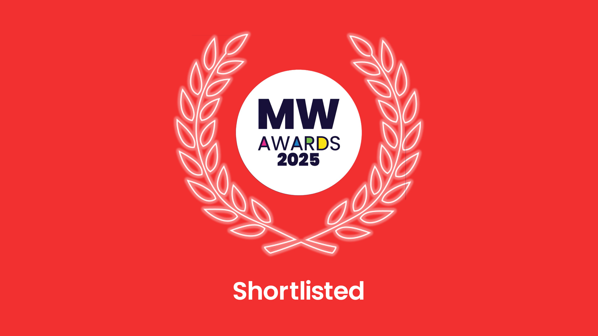 Marketing Week Awards 2025 shortlisted badge on a red background