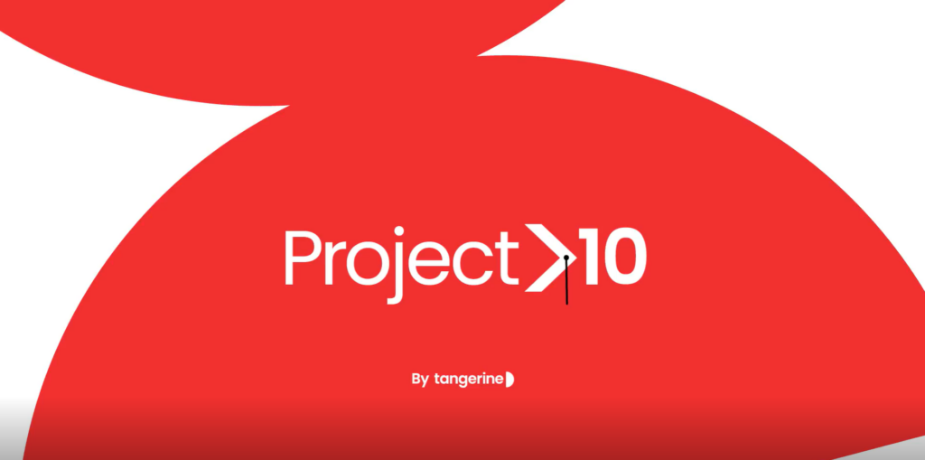 Project 10 by Tangerine logo on a red and white background