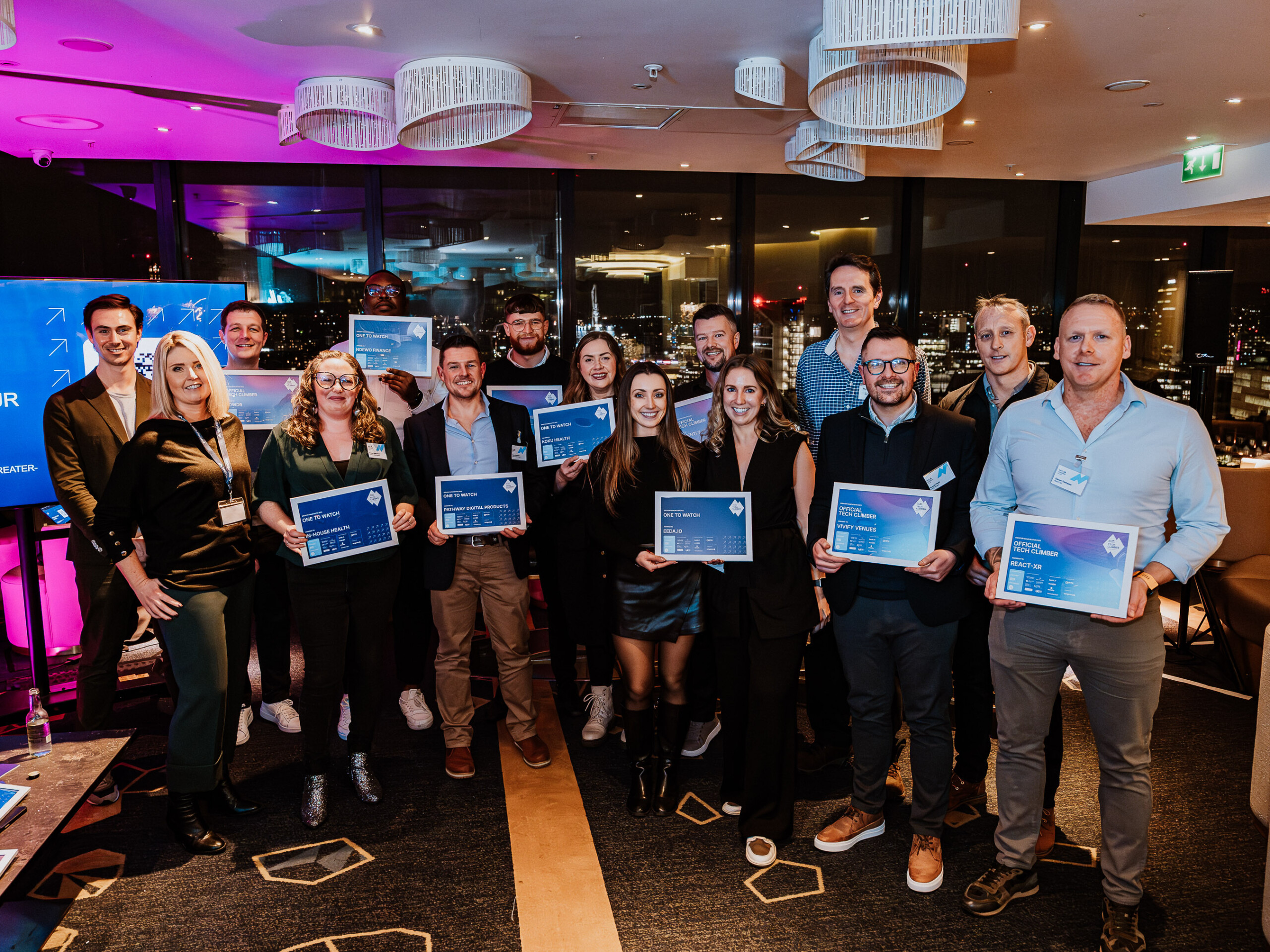 Tech Climbers 2025 shortlist holding certificates at the Manchester awards event