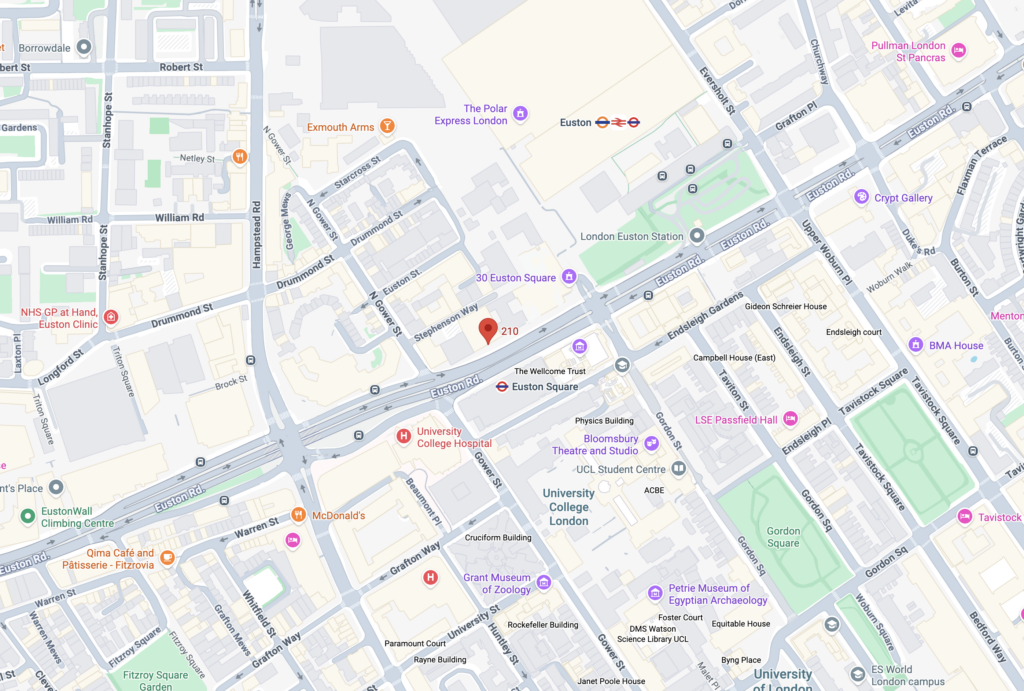 Map showing Tangerine's London office at 210 Euston Road
