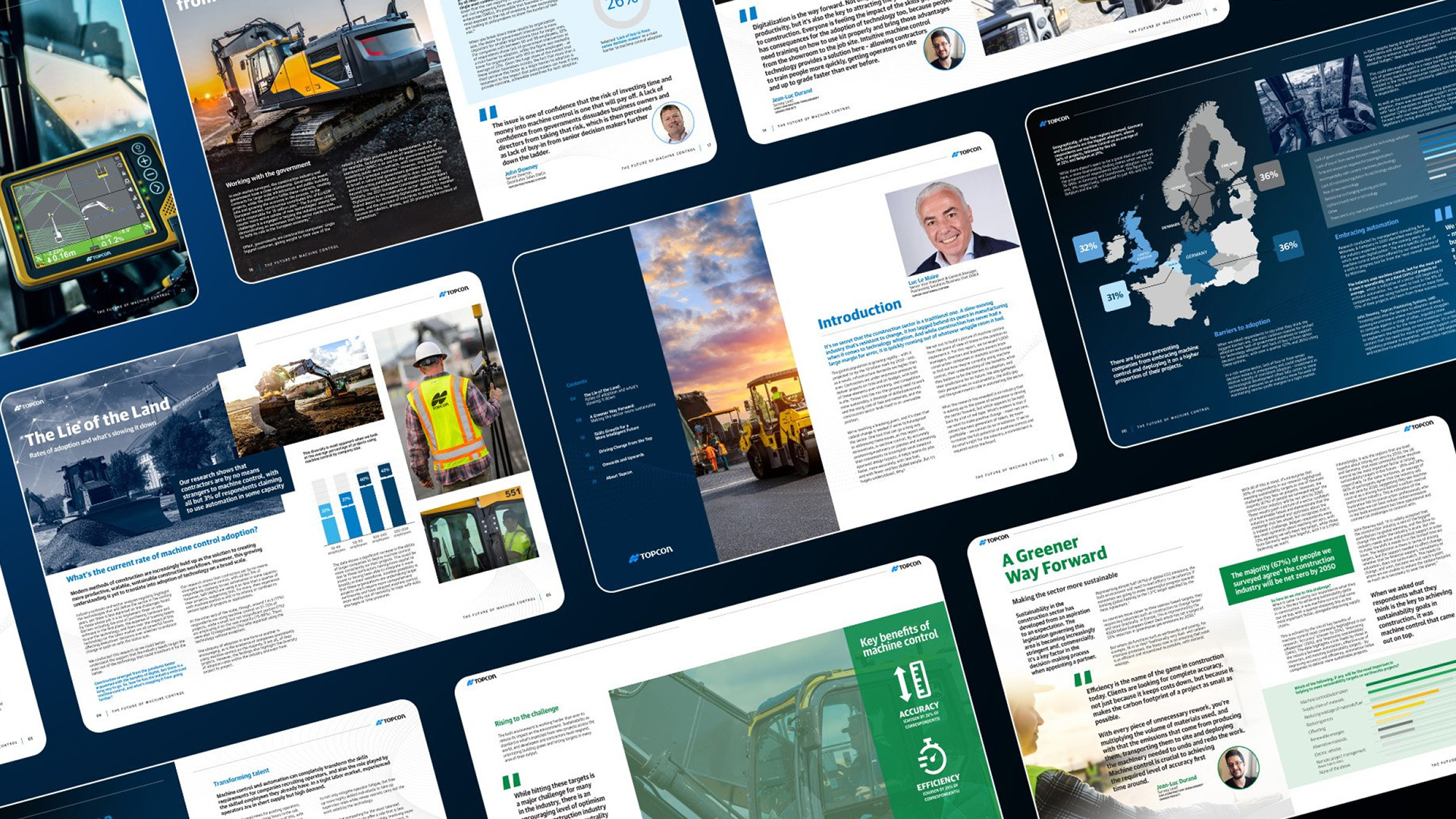 Spread of pages from Topcon's 'The Future of Machine Control' report