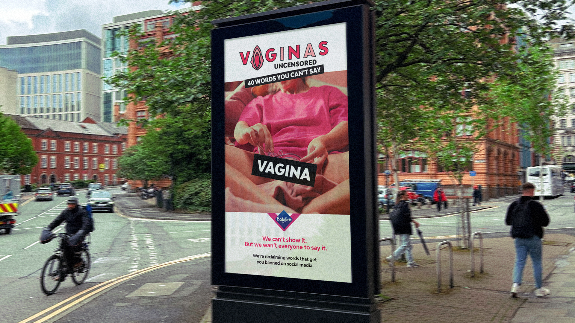 Bodyform Vaginas Uncensored poster on a street-side advertising board