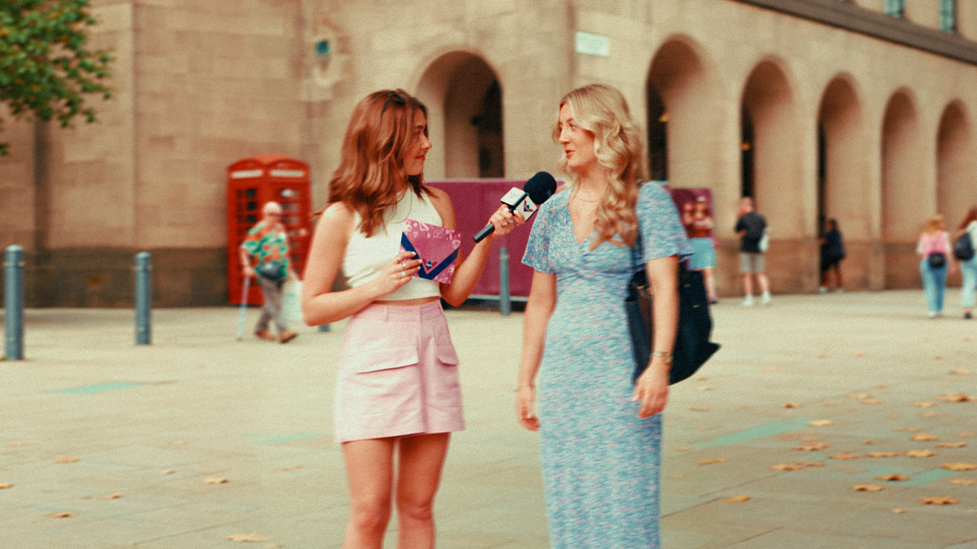 Presenter interviewing a woman on the street for Bodyform Vaginas Uncensored