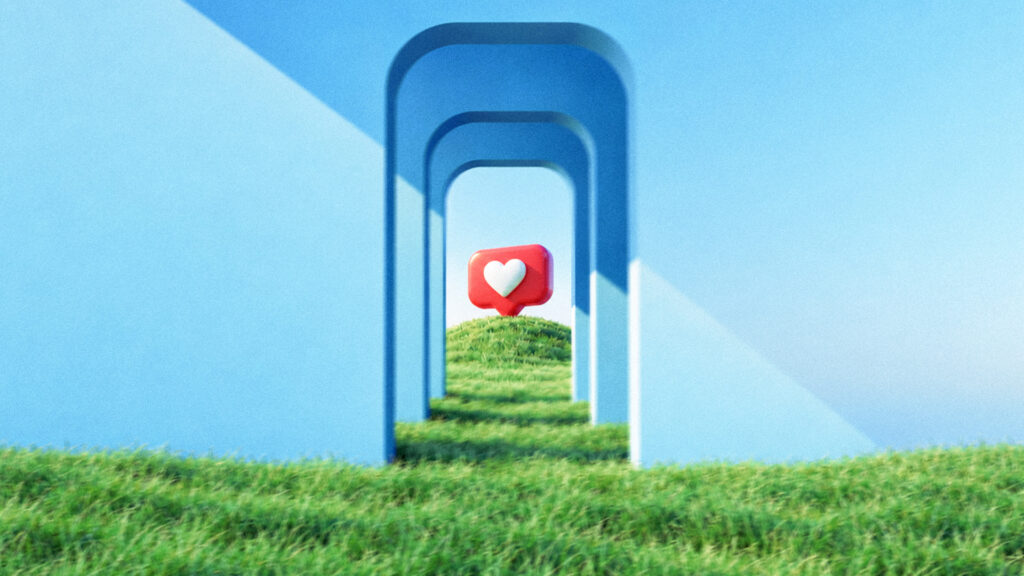 Blue archways leading to a like-heart icon on grass, cover art for The Retrievability Revolution report