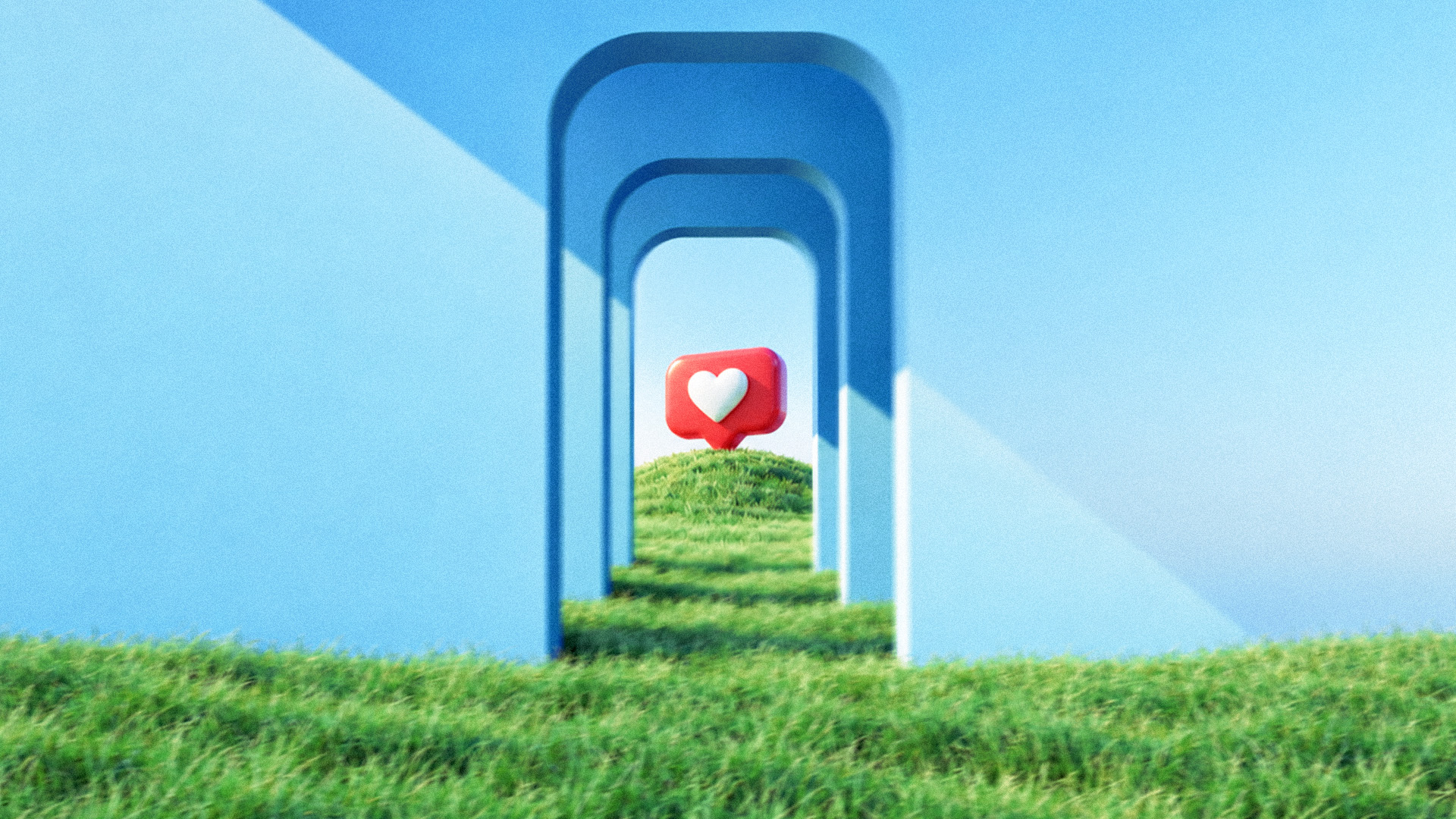 Blue archways leading to a like-heart icon on grass, cover art for The Retrievability Revolution report